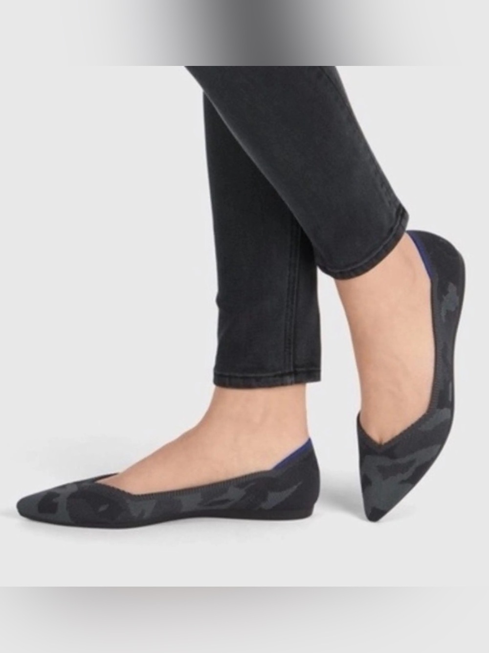 Rothy’s Point Dark Black Camo Flat Shoe 6.5